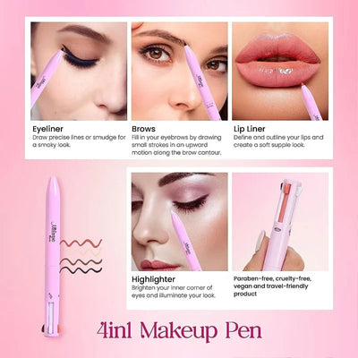 4 in 1 Makeup Pen - Eye Liner Brow, Lip Liner, Highlighter - Waterproof Makeup Pen