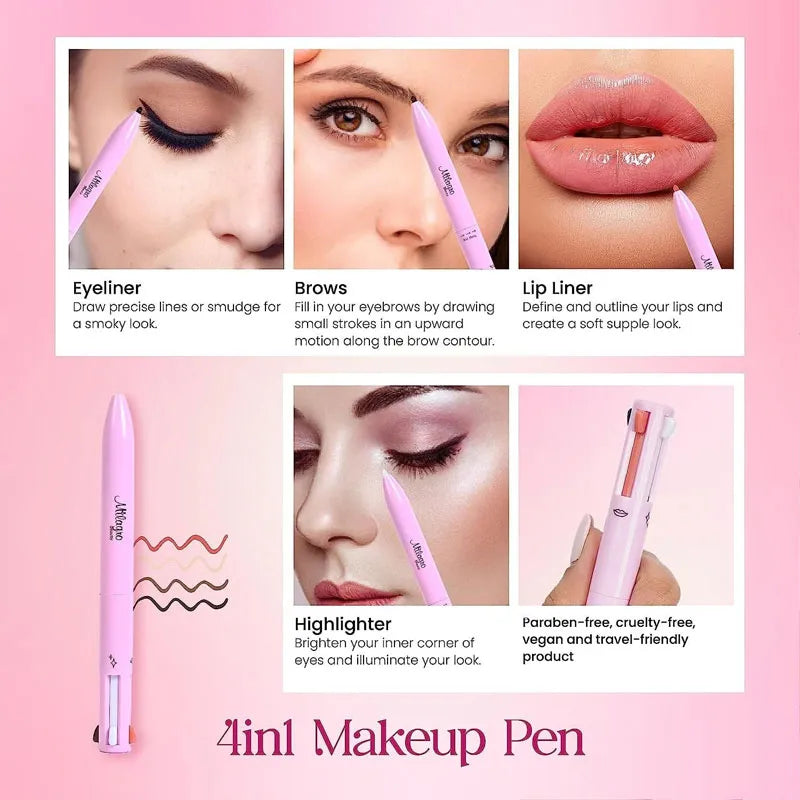 4 in 1 Makeup Pen - Eye Liner Brow, Lip Liner, Highlighter - Waterproof Makeup Pen